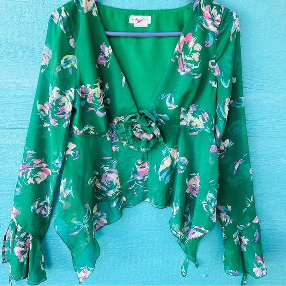 LOVERS & FRIENDS X RACHEL KIERNAN ROMANTIC FLOWY GREEN FLORAL TOP SIZE SMALL - Picture 5 of 11